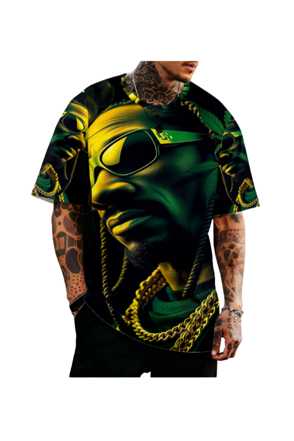 Green Leaf Hip-Hop Style T-Shirt – Casual Streetwear Summer Sports Tee
