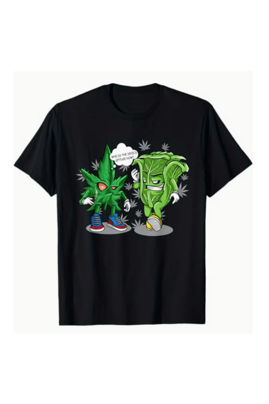 Men's Funny Weed &amp; Lettuce Leaf Graphic T-Shirt – 100% Cotton Oversized Streetwear, Black,