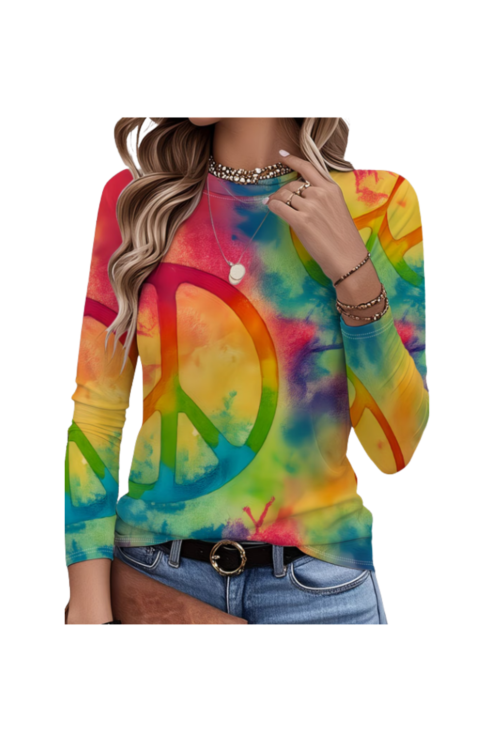 Women's  Retro Psychedelic Tie-Dye Tunic – Long Sleeve Boho Top