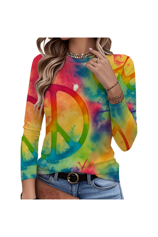 Women's  Retro Psychedelic Tie-Dye Tunic – Long Sleeve Boho Top