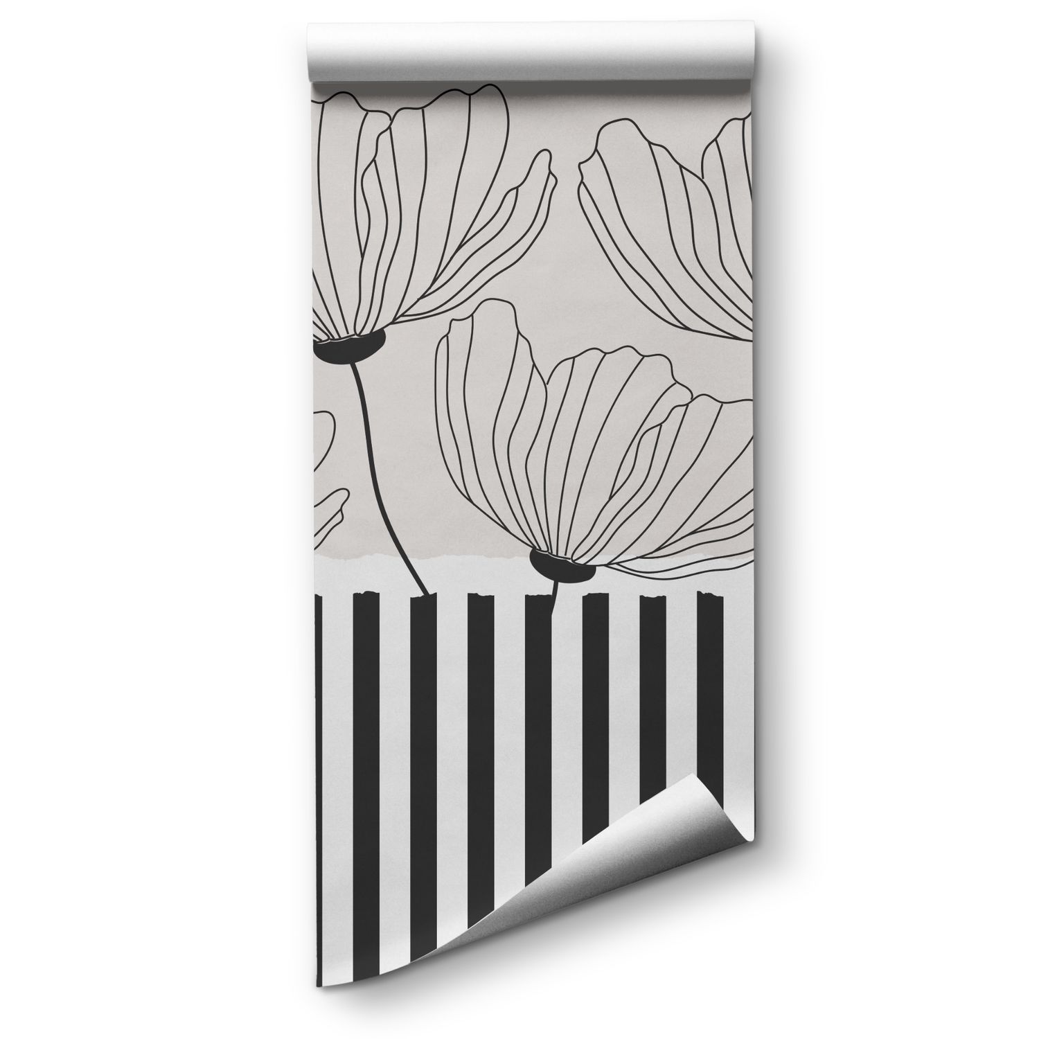 Floral Line Art Stripe Wallpaper