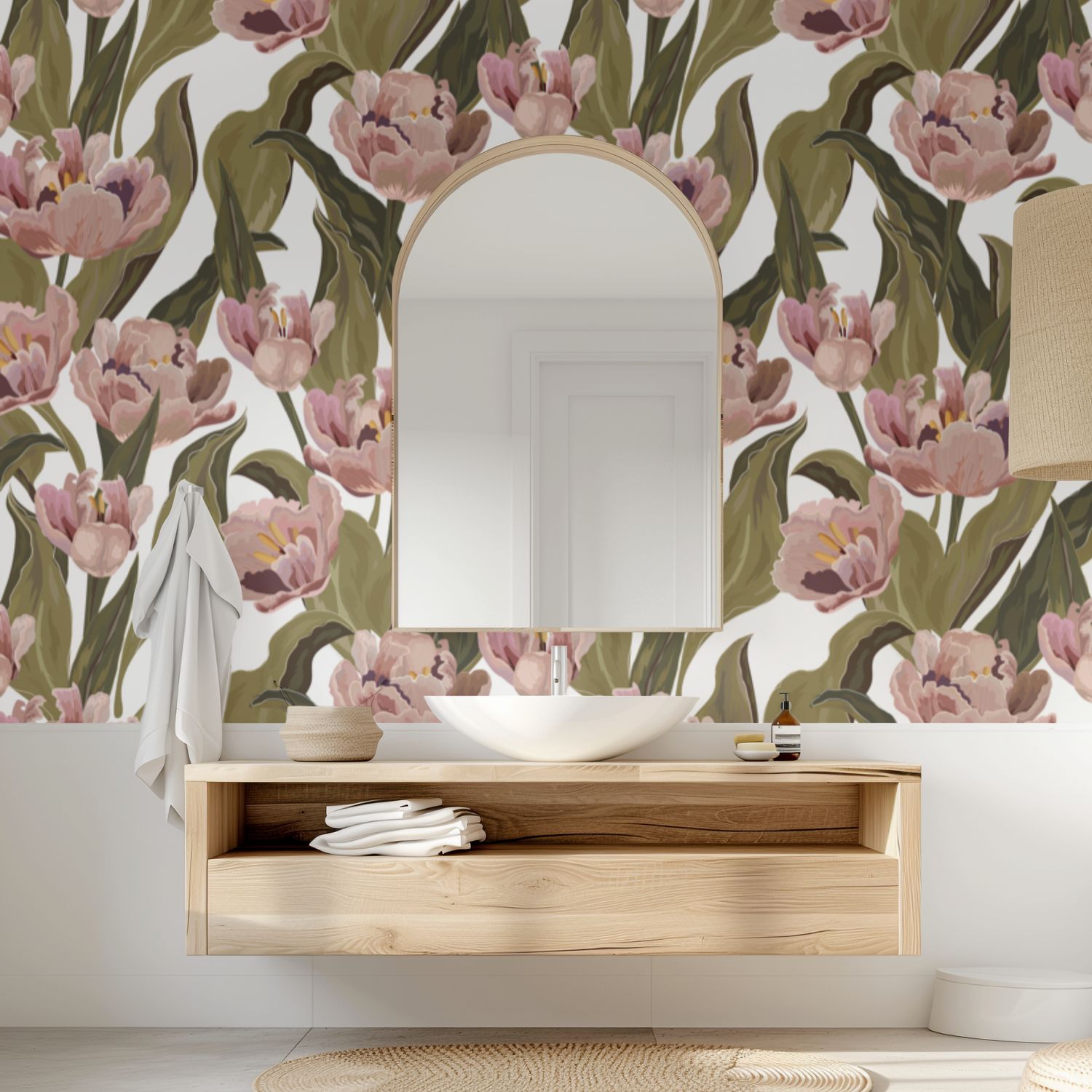 Pink Tulip Wallpaper Mural — White