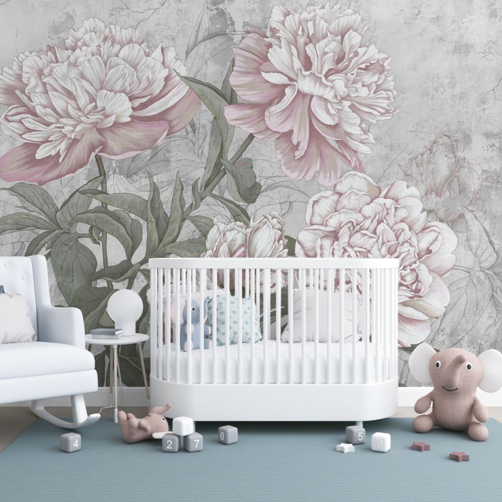 Grey Peony Wallpaper Mural