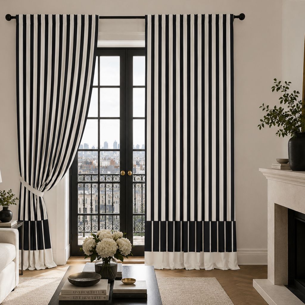 Cream &amp; Black Stripe Curtain