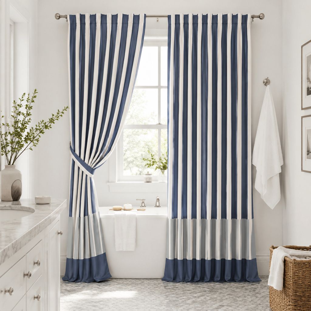 Blue &amp; Cream Stripe Curtain
