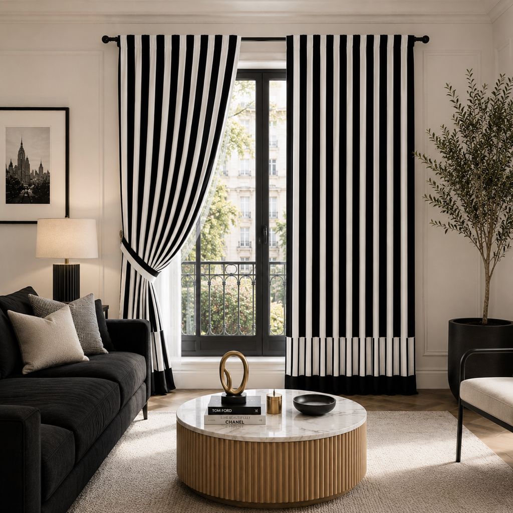Black &amp; White Stripe Curtain