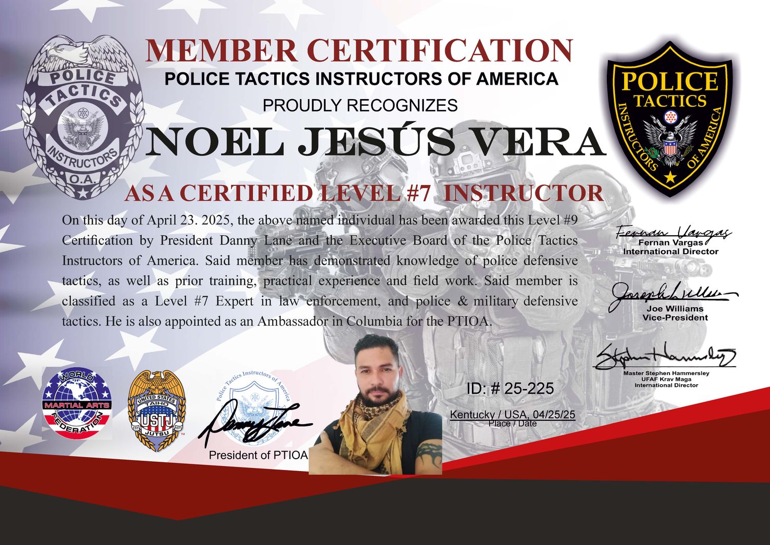 POLICE TACTICS INSTRUCTORS OF AMERICA CERTIFICATION MEMBERSHIP PACKAGE