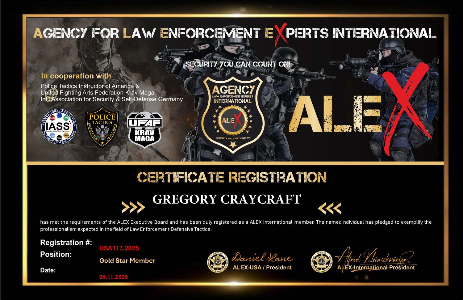 ALE-X GOLD STAR CERTIFICATION SPECIAL FOR PTIOA MEMBERS