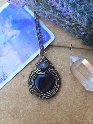 Silver Sheen Obsidian & Black Sandstone Pendant