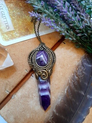 Banded Amethyst Crystal Point & Stone Pendant