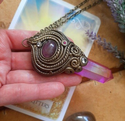 Amethyst Stone & Pink Aura Quartz Point Pendant