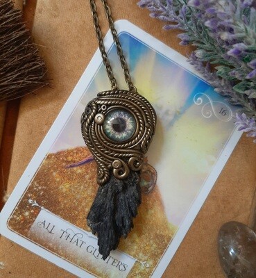 Eye Glass & Black Kyanite (Witches Broom) Pendant