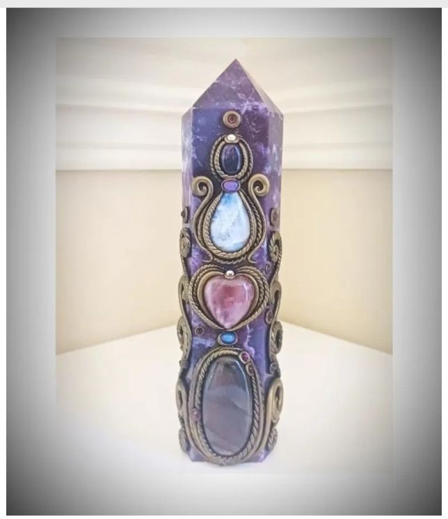 Large Lepidolite Crystal, Quartz Crystal, Wand Point