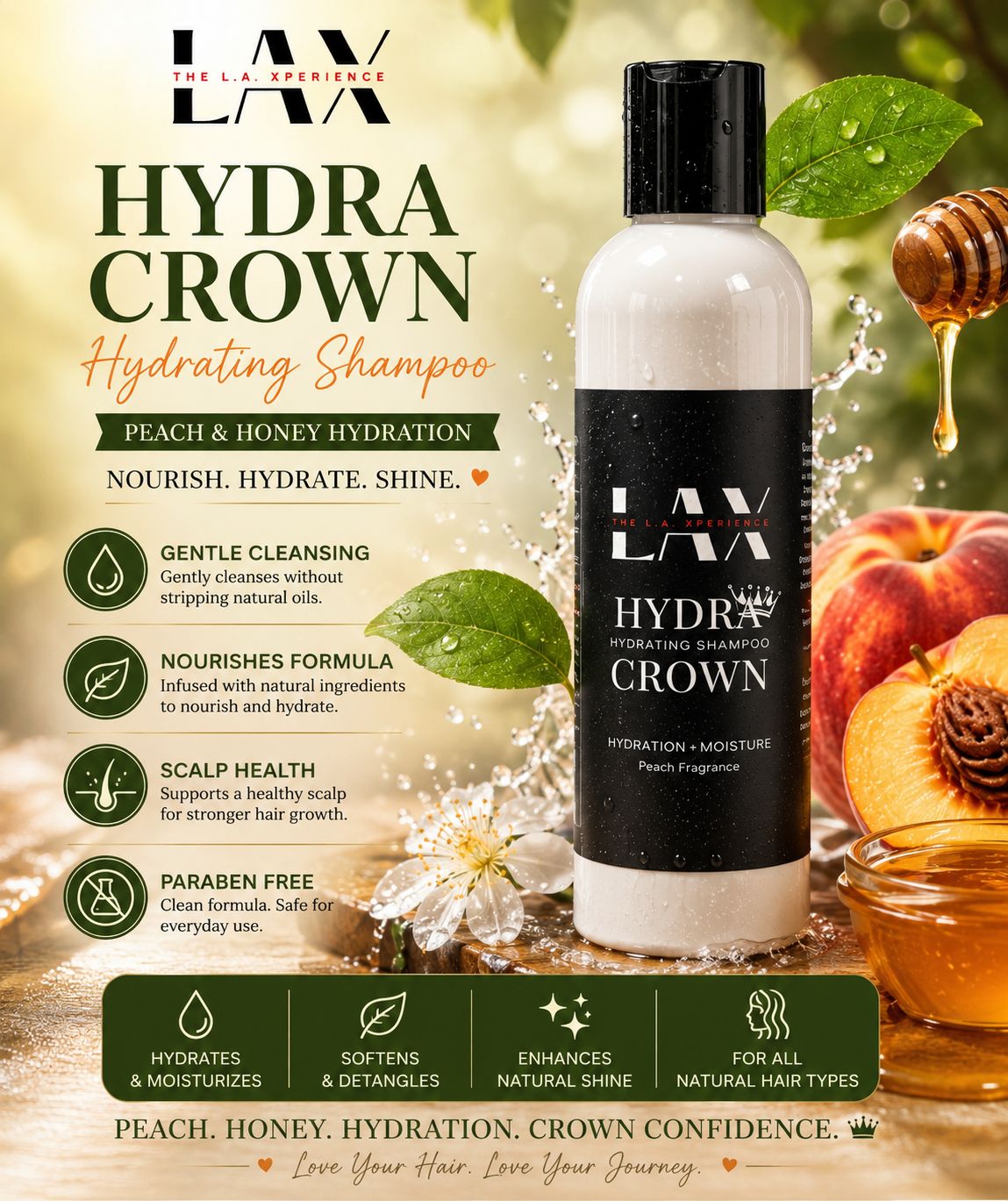 HYDRA CROWN Peach &amp; Honey Hydrating Shampoo