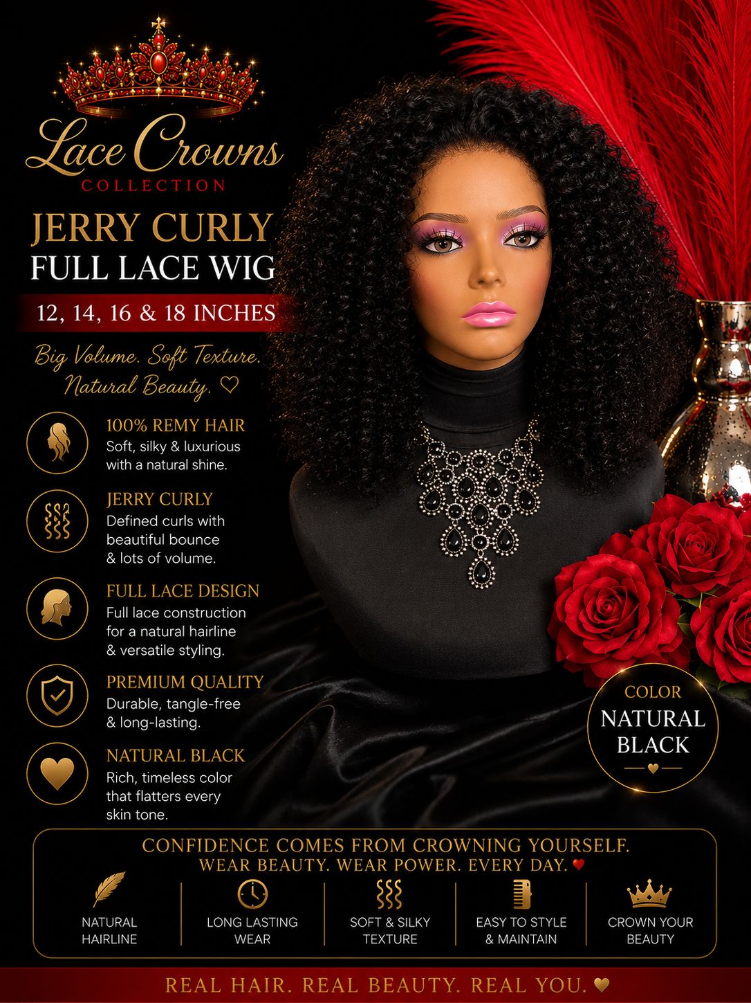 Ms Jamaica - Lace Crowns Collection - Full Lace Human Hair Curly Wig