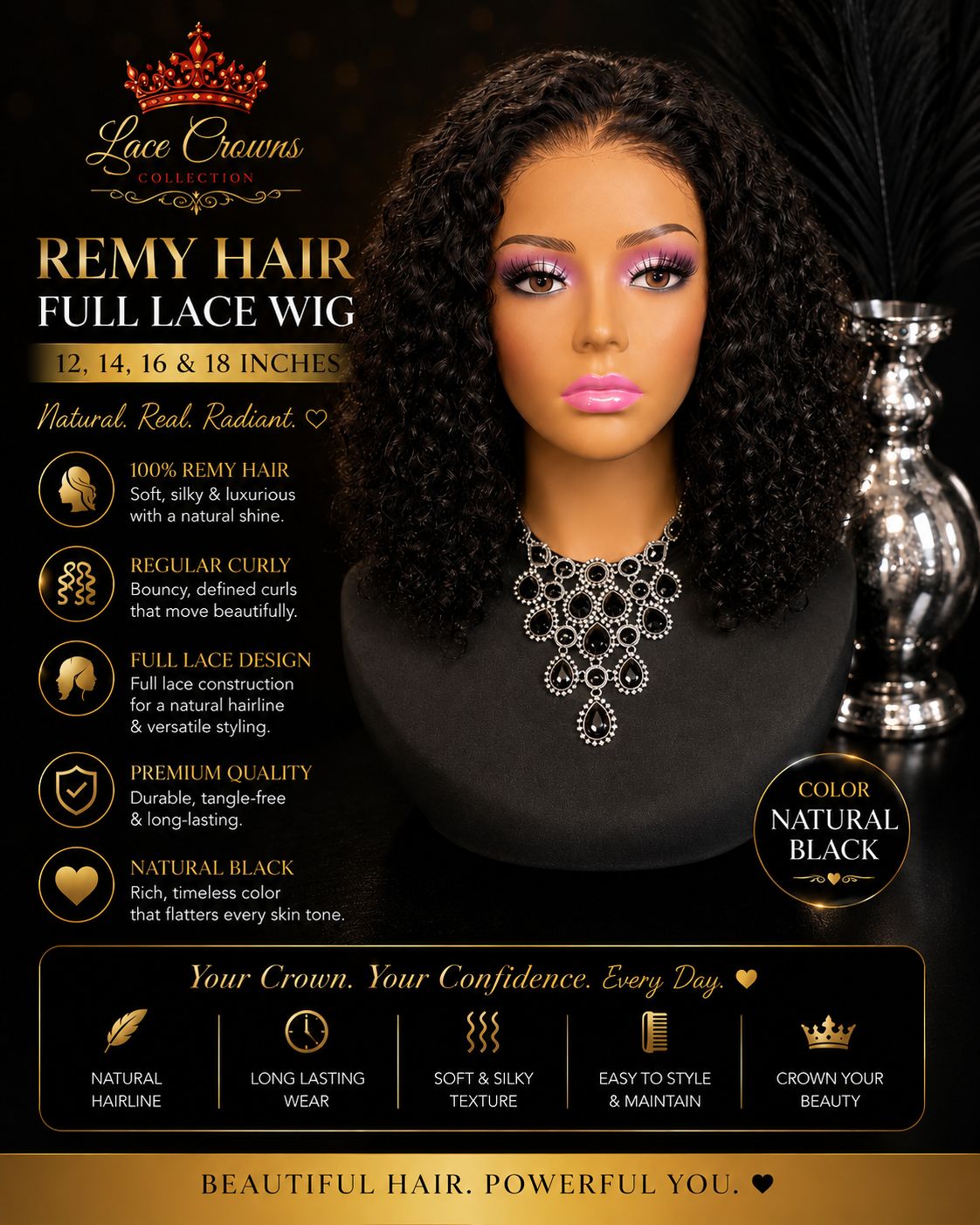 Island Girl - Lace Crowns Collection - Full Lace Human Hair Curly Wig