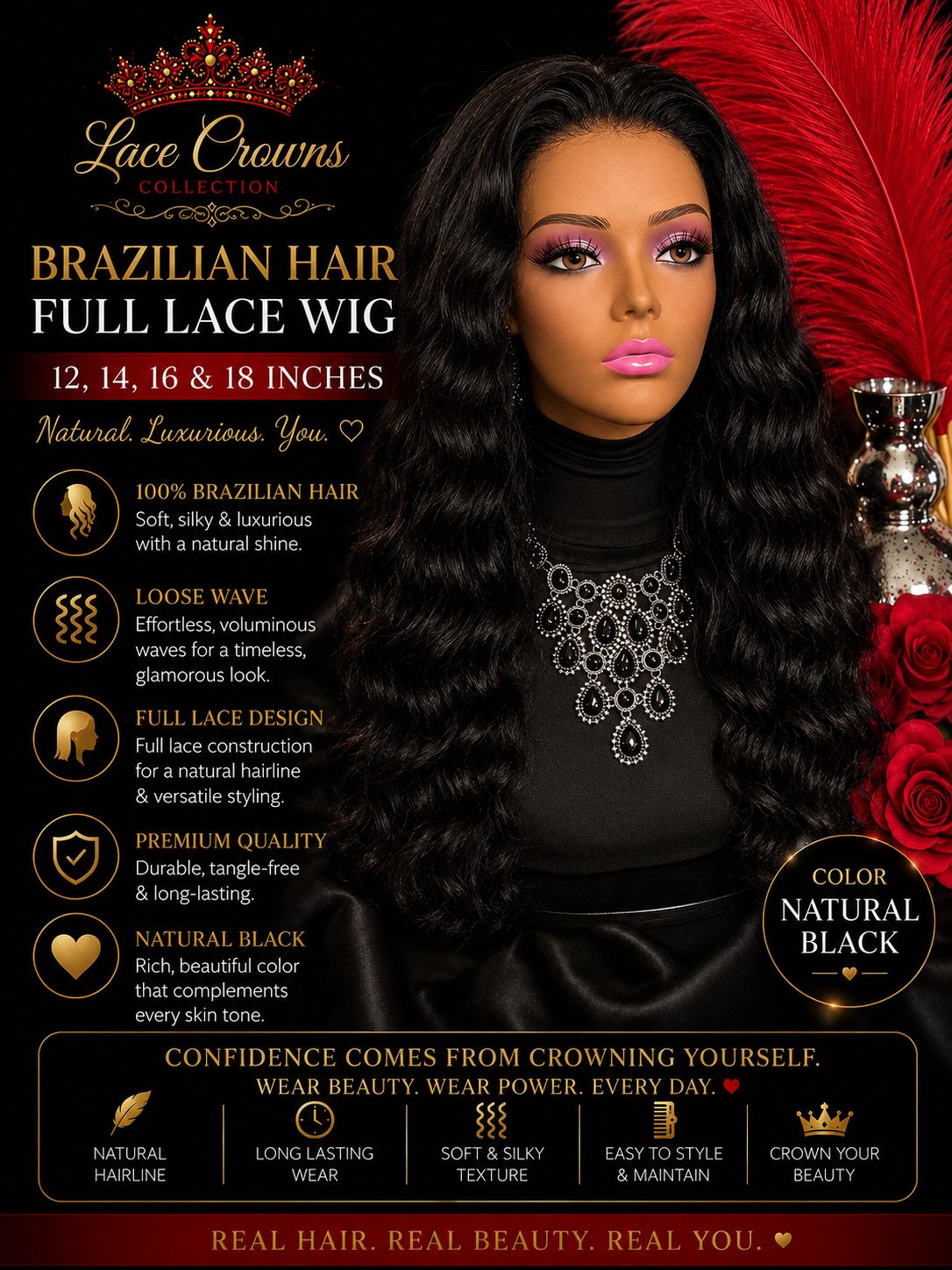 Arial - Lace Crowns Collection - Full Lace Human Hair Loose Wave Wig