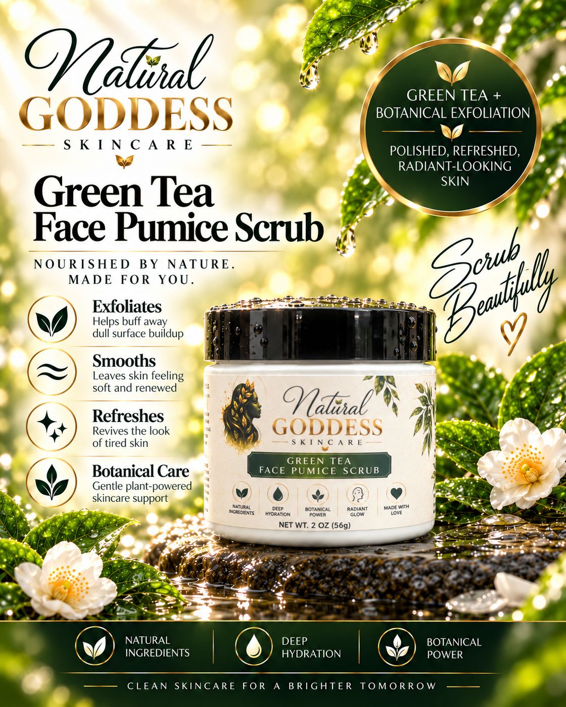 Natural Goddess Skincare Green Tea Face Pumice Scrub