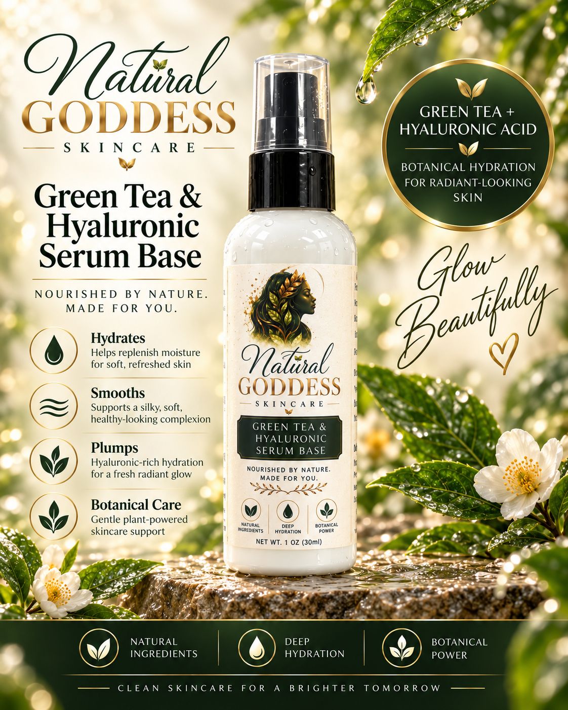 Natural Goddess Skincare Green Tea Hyaluronic Serum