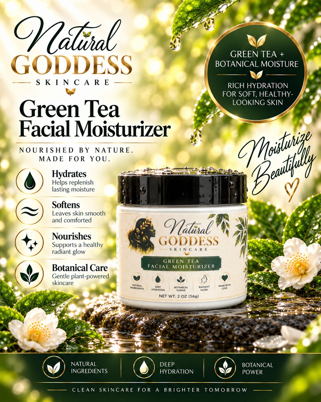 Natural Goddess Skincare Green Tea Facial Moisturizer