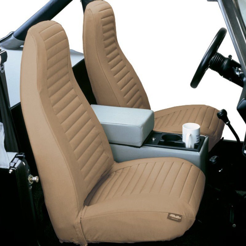 Rear Neoprene Seat Covers Jeep YJ & CJ7 76-90 Smittybilt Blk/Blk Front Pair