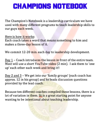 CHAMPIONS NOTEBOOK - Leadership Curriculum (10 lessons)