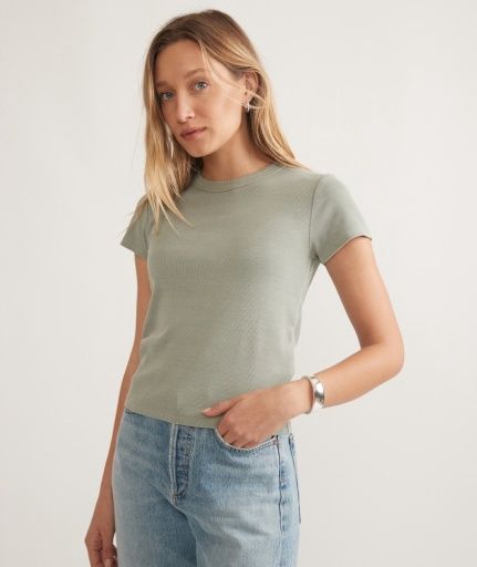 Lexi Rib Sun-In Crew Tee, Colour: olive, Size: Extra Small