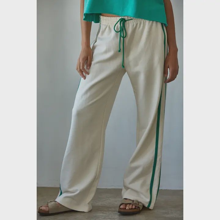 L8552 | Knit Cotton French Terry Side Contrast Trim Pants