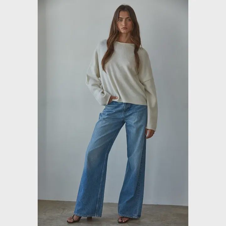 Knit sweater round neck pullover top