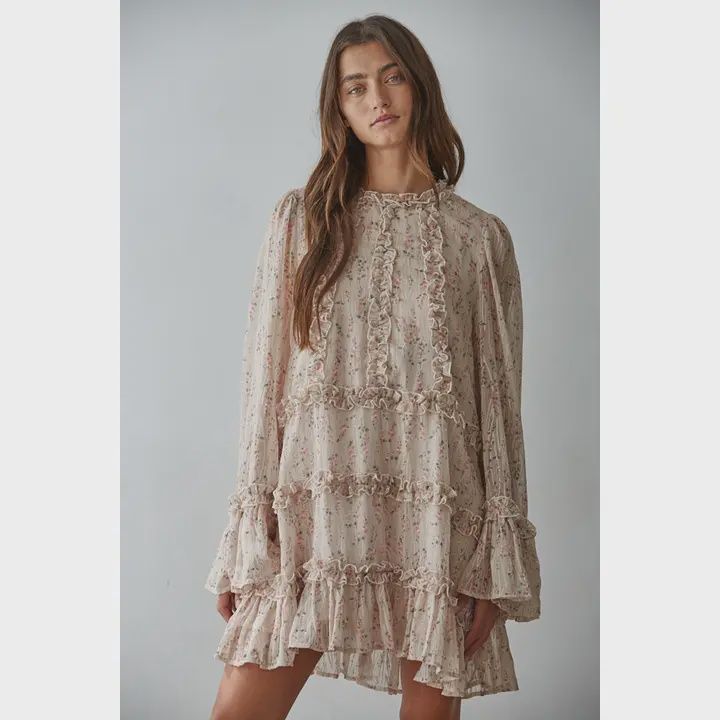 L9046 | Woven  Floral Ruffle dress
