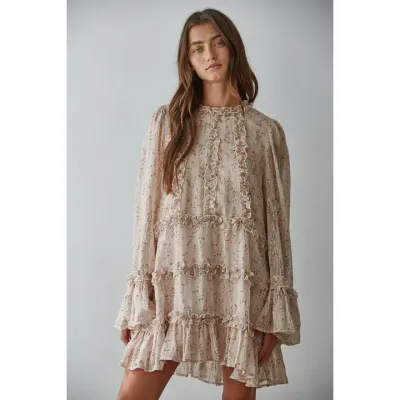 L9046 | Woven  Floral Ruffle dress