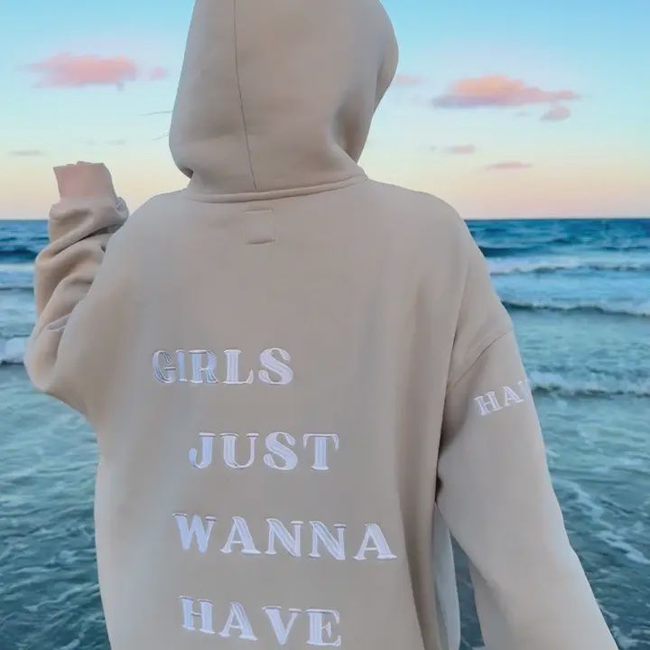 irls Just Wanna Have Fun Embroider Hoodie