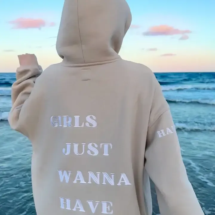 irls Just Wanna Have Fun Embroider Hoodie