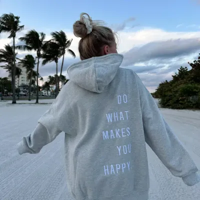Do What Makes You Happy Embroider Hoodie Afternoon Gray