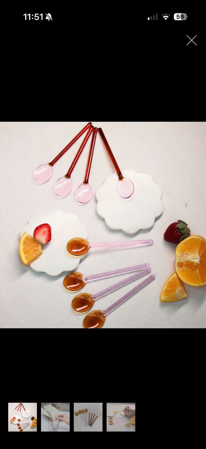glass spoons amber pink