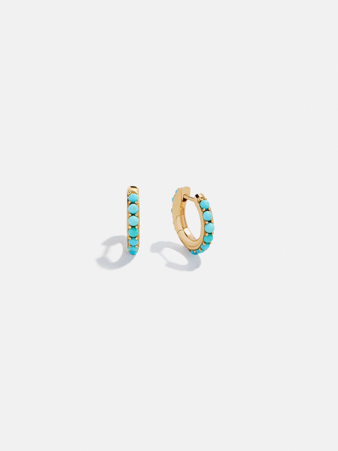 14K Gold Semi-Precious Huggie Earrings - Turquoise