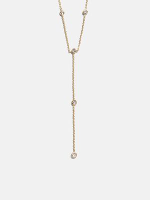 Yasmine Gold Lariat Necklace - Gold/Pavé