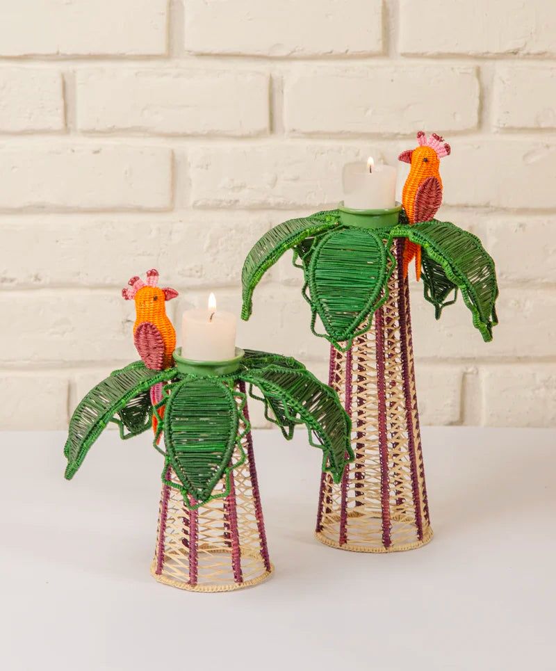 Palm Bird Candle Holder &amp; Flower Vase Set of 2