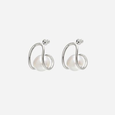 Pearl Swerve Earring - Silver