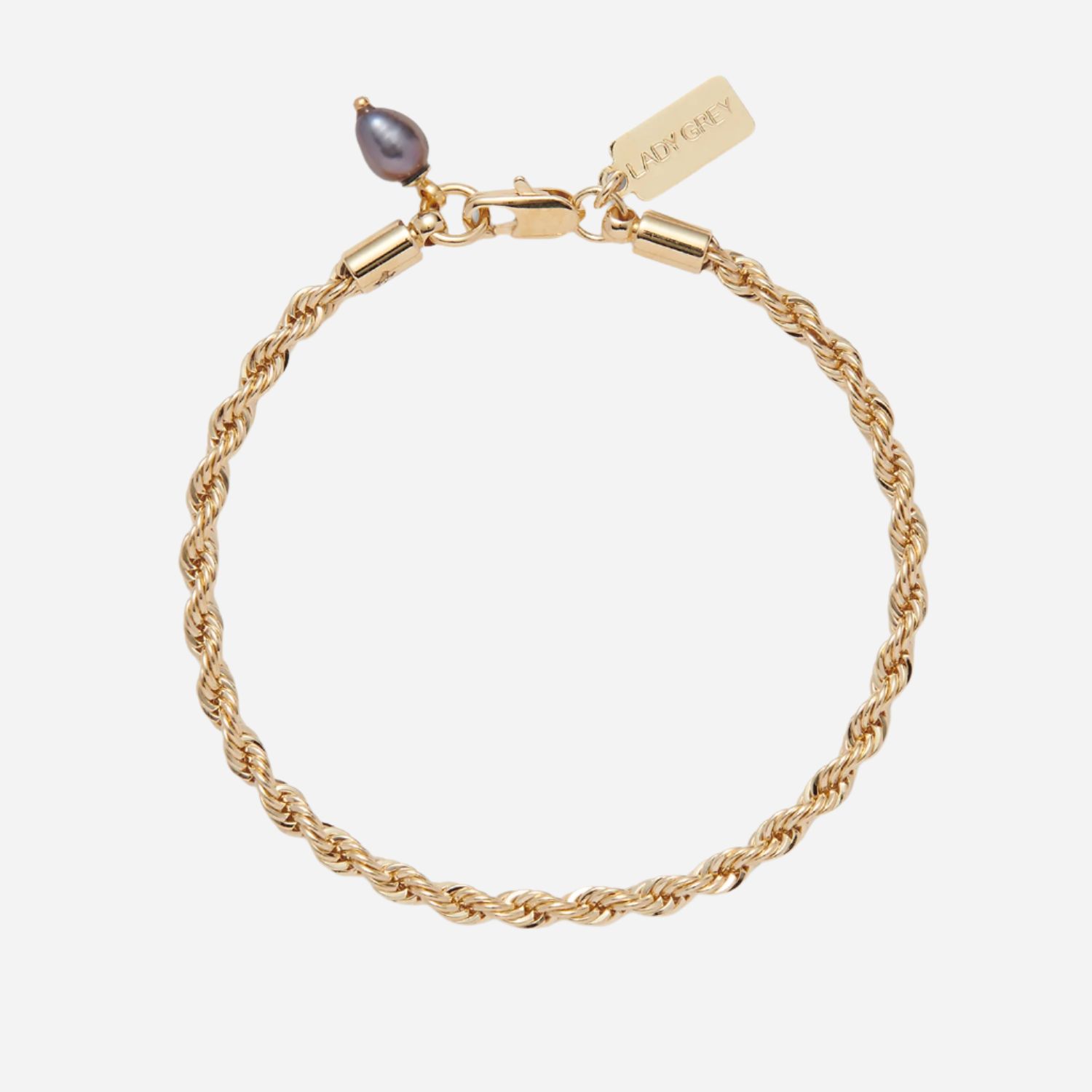 Rope Chain Bracelet - Gold Black Pearl