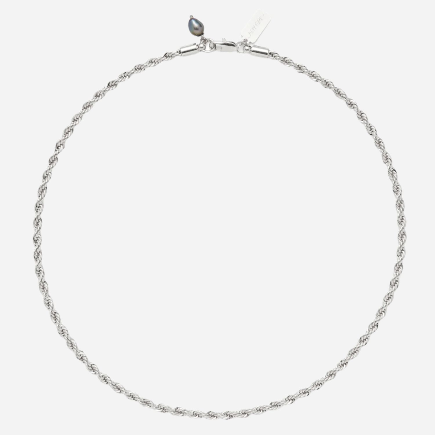 Rope Chain Necklace - Silver Black Pearl