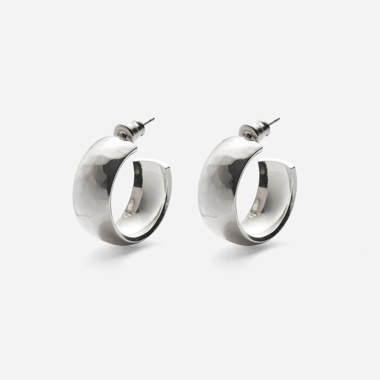 Hammered Dome Hoops - Silver