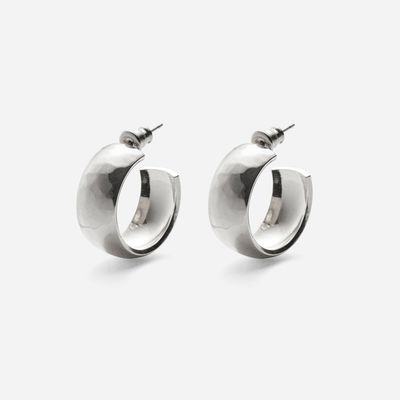 Hammered Dome Hoops - Silver