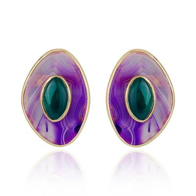 POET EARRING - PURPLE AND GREEN AGATE