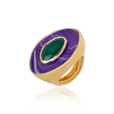 POET RING - PURPLE AND GREEN AGATE (Size 7)