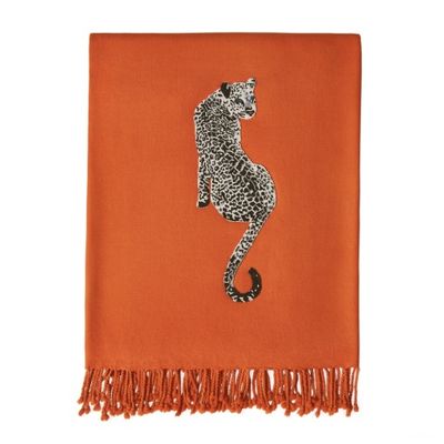 LEOPARD MERINO WOOL THROW ORANGE
