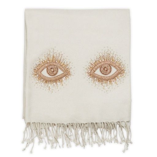 MUSE EYES EMBELLISHED MERINO WOOL THROW - WHITE - 32355