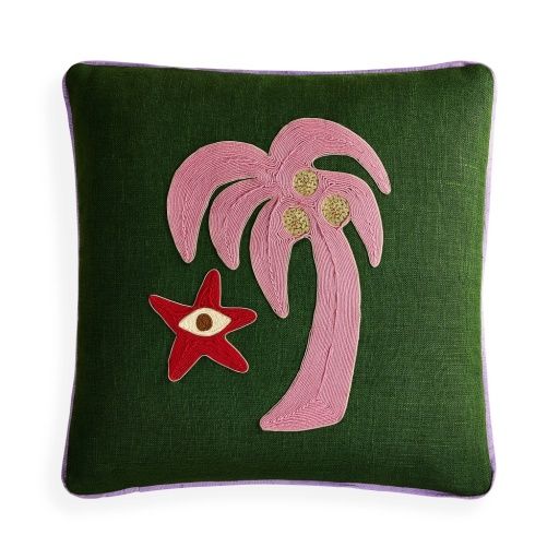 US KIT PLAYA CORDED PILLOW - PALM TREE - 16" X 16" - (35055/1170) - 35056