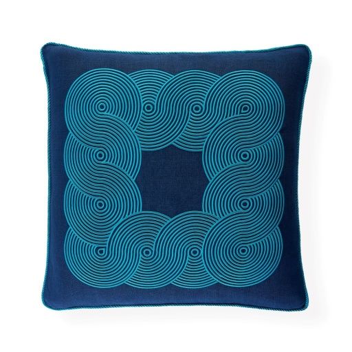 US KIT POMPIDOU BORDER PILLOW - BLUE/TURQ - 22" X 22" - (33743/3293) - 33744