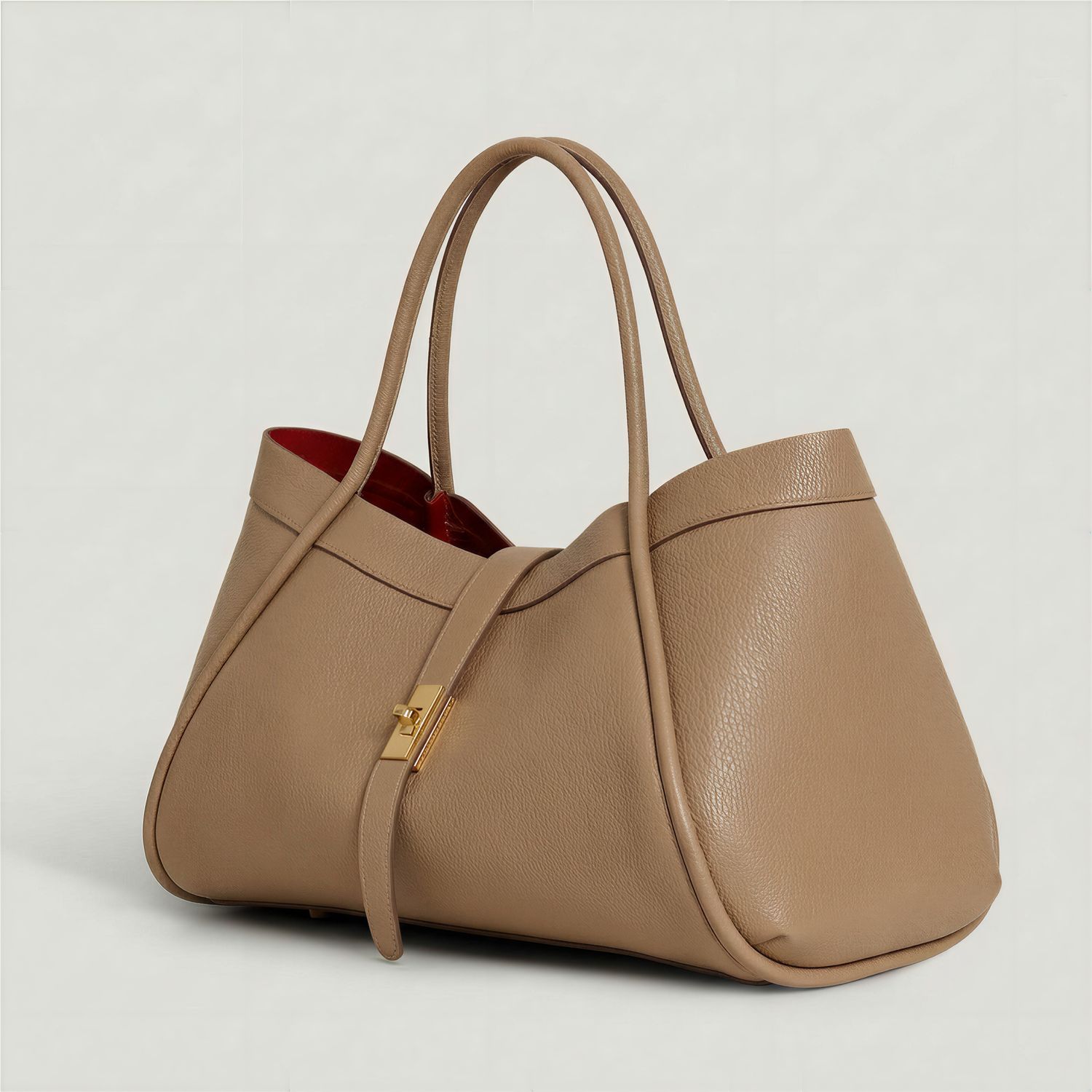 Elegant Large Genuine Leather Bag Made in Italy – 45x25x20(1), Colore: Beige